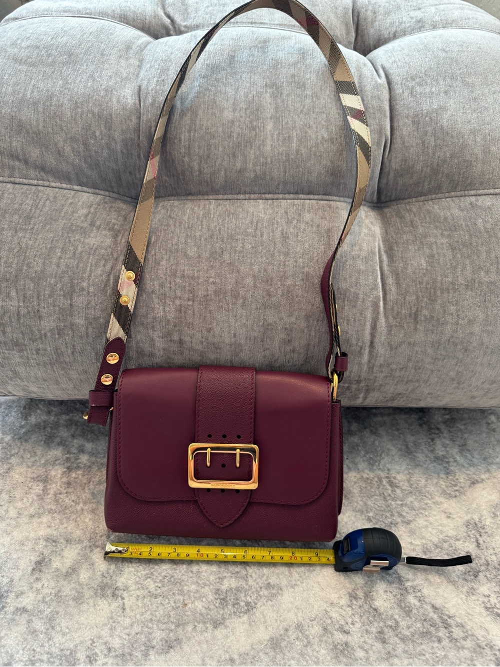 Burgundy Leather Shoulder Bag with Buckle Detail